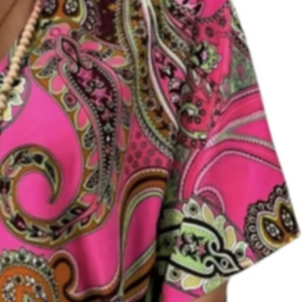 Paisley Top Earrings Set Bohemian Outfit Pink Tassel Earrings S M L XL - Picture 4 of 7